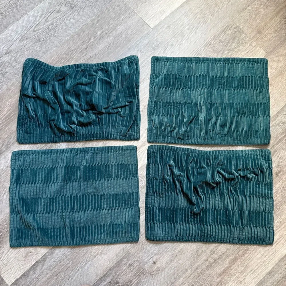 Pleated Velvet Placemats Teal Green Set Of 4 Dining Room Accents